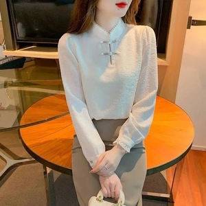 中国风高档盘扣长袖衬衫女装春秋季2023新款洋气时髦设计感小衫