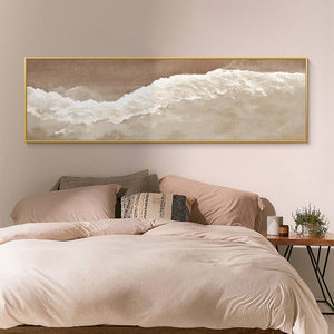 侘寂赤贫风卧室床头装饰画简约抽象艺术长条房间挂画油画客厅壁画