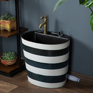 现代简约陶瓷拖把池带龙头喷枪一体卫生间洗地盆家用阳台墩布池子