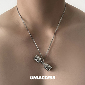 哑铃项链男士钛钢肌肉健身高级挂件吊坠配饰运动锁骨链子礼物饰品