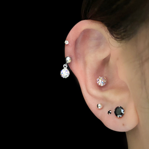 纯银旋转螺丝耳钉耳软骨耳钉防长合新打耳洞耳钉养耳朵耳钉学生款