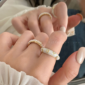 高级感珍珠锆石开口戒指复古指环女轻奢小众设计独特冷淡风食指戒