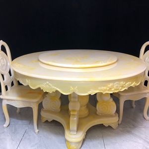 欧式圆型玉石餐桌椅天然石材纯手工家用轻奢豪华高端简约组装伸缩