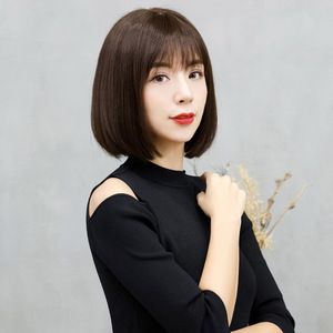 假发套女士全头套空气刘海内扣锁骨中长直真人发丝韩式发型波波头