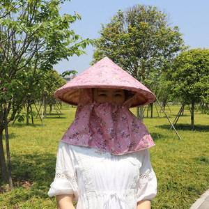 田园户外劳动遮雨草帽女春夏劳动遮面防晒采茶披肩大檐竹编斗笠帽