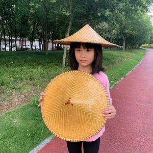 儿童舞蹈道具帽成人广场舞表演帽子农民竹编斗笠帽遮阳防晒草帽