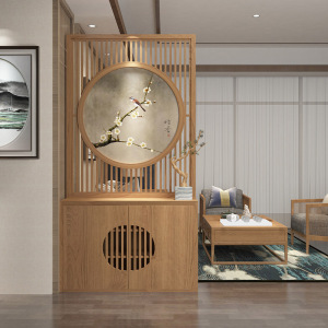 新中式实木屏风隔断客厅进门家用入户玄关一体鞋柜装饰储物柜座屏