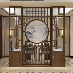 中式玄关实木入户屏风柜家用客厅隔断墙办公室置物柜酒柜鞋柜一体