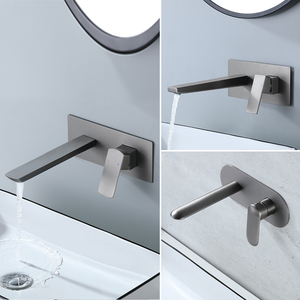 枪灰色全铜暗装入墙式台盆冷热水龙头嵌入式洗脸盆预埋墙出水龙头