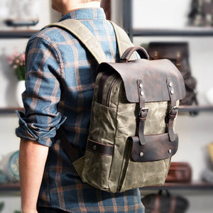 欧美复古工装大容量电脑背包户外休闲机车油蜡帆布双肩书包男包