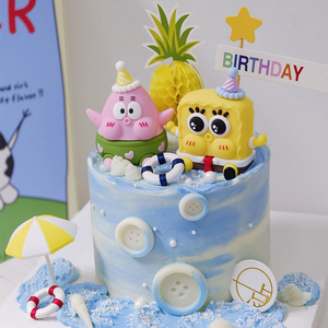 海绵宝宝派大星蛋糕装饰摆件黄胖子卡通男孩儿童创意生日插牌插件
