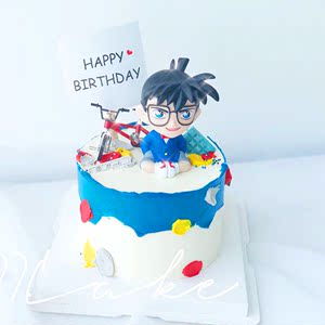江户川柯南蛋糕摆件名侦探摇头公仔动漫情景主题烘焙单车生日装扮
