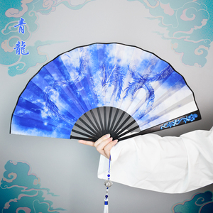 扇子古风男流苏绢扇金龙汉服定制舞蹈扇国风九尾狐折扇表演道具扇