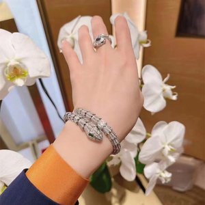 宝格丽bvlgari灵蛇刺身镶钻窄版手镯男女18k玫瑰金白金弹簧手环