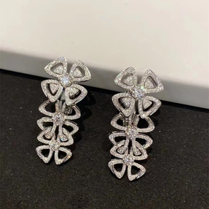 宝格丽bvlgari扇形风车咏绽花镶钻耳钉女18k玫瑰金白金小蛮腰耳环