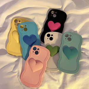 高级风ins波浪边框立体大爱心适用iphone11手机壳苹果13可爱女xsmax