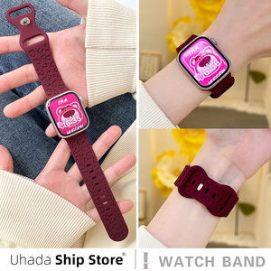 uhada适用苹果手表s9表带iwatch7/6/5/4/3苹果s8手表智能专用蝴蝶扣硅胶印花高级替换表带新款男女生通用款