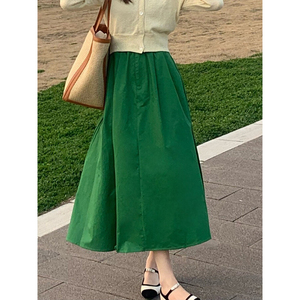 超好看绿色高腰显瘦A字半身裙女春夏新款韩系小众高级感中长伞裙