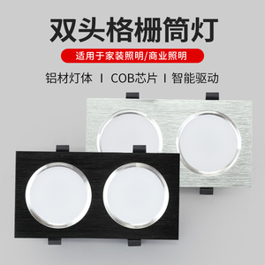 LED双头格栅筒灯网格天花吊顶双排长方形葡萄架嵌入式10x20隔珊灯