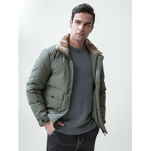 王族保罗带毛立领羽绒服2020冬季保暖白鸭绒简约外套男180121d