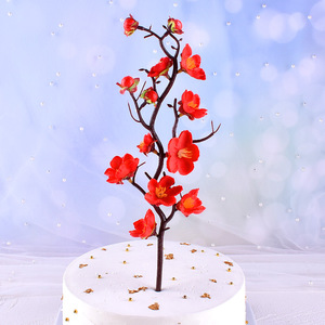 梅花蛋糕装饰摆件红色梅花树枝干烘焙包装插件仿真梅花婚庆蛋糕