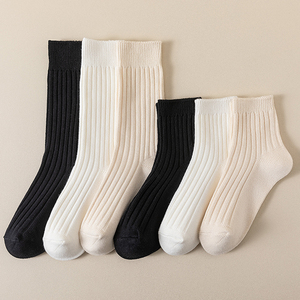 白色粗线袜子毛线中筒袜日系复古针织堆堆袜黑色纯棉运动袜长袜女