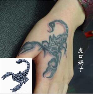 蝎子图腾纹身贴纸男女款手臂虎口贴画持久防水仿真假刺青锁骨脚踝
