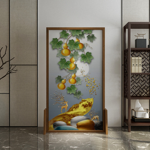 新中式实木福禄屏风玄关隔断家用客厅五福临门入户遮挡葫芦座屏
