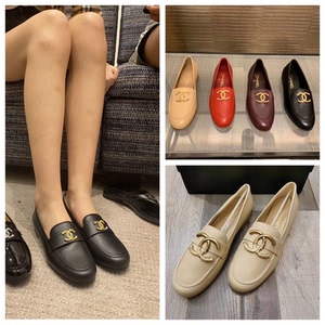 chanel/香奈儿 21年早春新款女士羊皮双c低跟平底单鞋豆豆乐福鞋