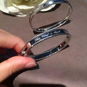 18k玫瑰金白金vca/梵克雅宝签名款手镯经典款满钻宽窄版男女项链