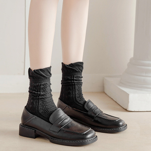 黑色袜子女配乐福皮鞋春秋中筒袜ins潮日系jk花边秋冬长筒堆堆袜