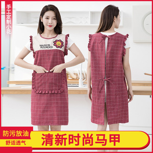 日系洋气时尚围裙家用厨房纯棉女2021新款透气家用韩版可爱工作服