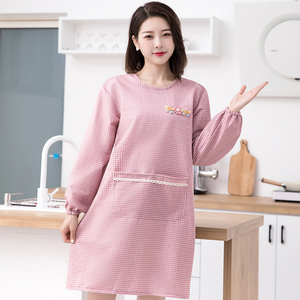 可爱日系韩版做饭长袖罩衣大人围裙家用厨房纯棉防油女时尚工作服