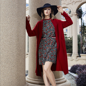 k&ch/纤牌女装秋冬时尚印花口袋长袖修身显瘦连衣裙c193s165g1