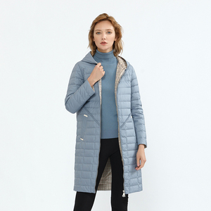 k&ch/纤牌女装冬季新款撞色中长款连帽轻薄保暖羽绒服c194r650e1