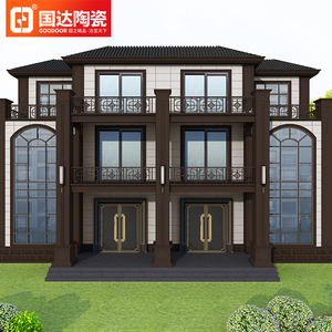 国达陶瓷 中式艺术线条 别墅整装瓷砖外墙砖 深咖线条