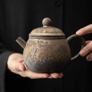 古陶鎏金茶壶家用窑变陶瓷单壶送礼功夫茶具带过滤复古泡茶壶中式