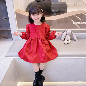 春秋装小女孩百搭洋气宝宝蛋糕裙2021新款女童圆领舒适三岁连衣裙