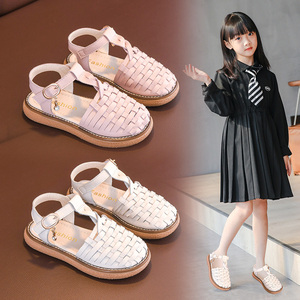 女童凉鞋2022夏季新款女孩包头小学生洋气中大童公主鞋儿童鞋单鞋