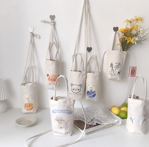 少女保温杯杯套帆布袋手提斜挎提袋可爱保护套简约白水杯可背带
