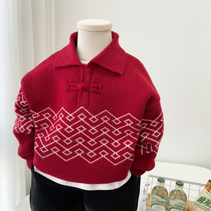 男女童过年红色毛衣冬季新款中小童针织毛线衫儿童洋气喜庆拜年服