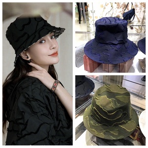 dior/迪奥 新款双面渔夫帽窄帽檐棉质桶帽logo女士迷彩防晒遮阳帽