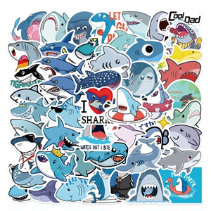 50张卡通可爱鲨鱼贴纸个性装饰行李箱笔记本手机壳保温杯防水贴纸