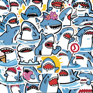 50张卡通小鲨鱼贴纸可爱ins风装饰笔记电脑动物手机壳防水创意ipad贴画行李箱