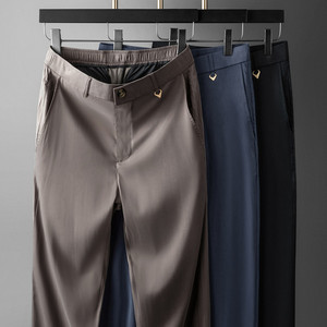 高端铜氨丝男裤子春款大码宽松休闲直筒裤夏季薄款长裤中年运动裤
