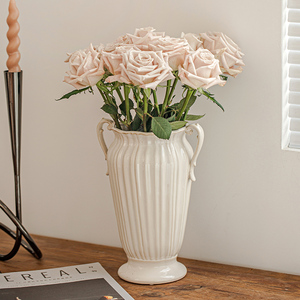 陶瓷花瓶摆件客厅插花玫瑰鲜花高级感欧式复古白色美式轻奢高档高