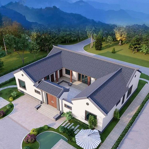 四合院别墅设计图纸一层三合院网红宅基地效果图别墅私人设计368