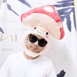 蘑菇头套食物蔬菜演出拍照道具可爱女卡通香菇帽子搞怪沙雕头饰jk