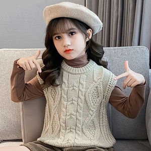 女童毛衣背心马甲儿童秋冬季女中童韩版洋气春秋女孩针织毛线外穿