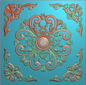 圆盘洋花欧式卷草花贴花门板实木精雕图bmp木雕灰度图浮雕图